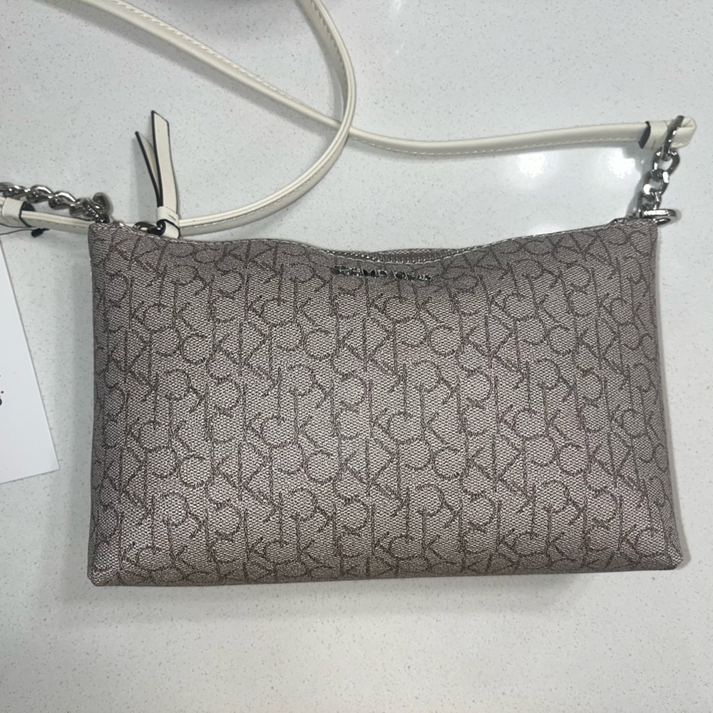 Calvin Klein Monogram Crossbody Bag in Cream and Beige